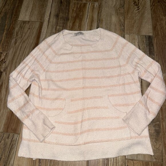 Barefoot Dreams Cozy Chic Lite Pink Striped Pullover Sweater - Picture 2 of 4